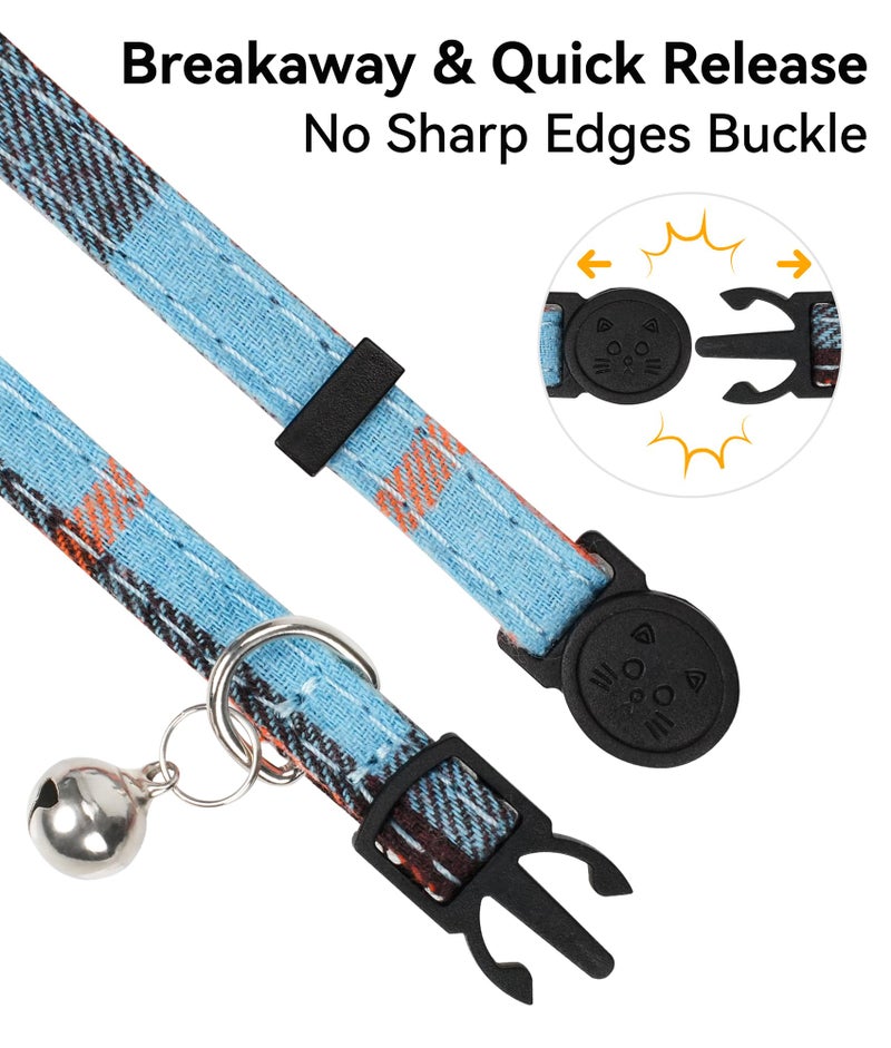 Joytale Upgraded Cat Collar with Bells, Breakaway Cat Collars with Bow Tie, 2 Pack Girl Boy Safety Plaid Kitten Collars, Haze Blue+Pink - Image 5